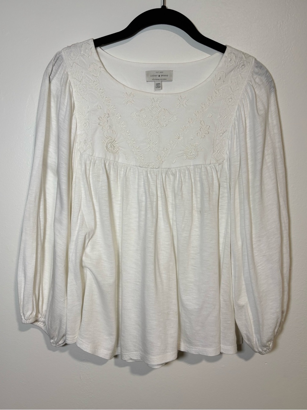 Lucky Brand Ivory/white Embroidered Peasant Tunic